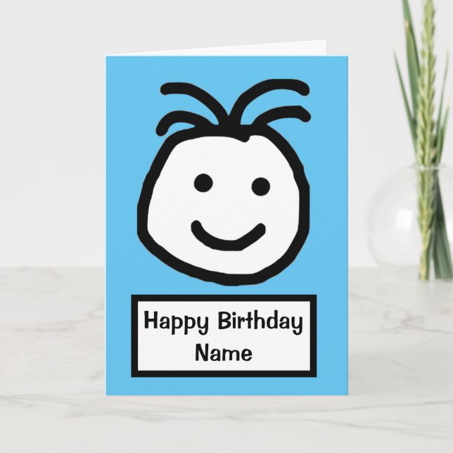Cute Sleende Ansikte Blue Birthday Kort (Framsida)
