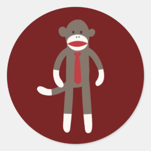 Cute Sleende Sock monkey med Tie Sticker Runt Klistermärke