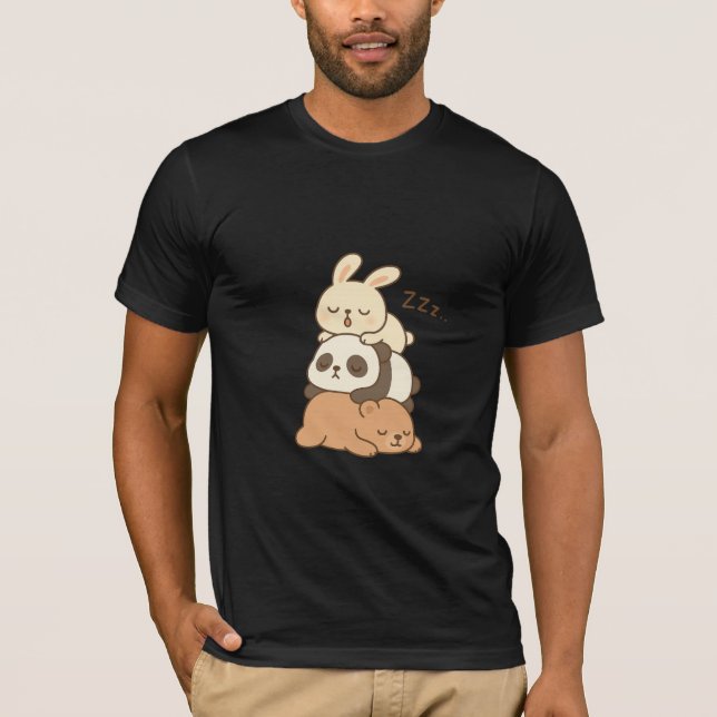 Cute Sleeping Animal Stack - Bunny, Panda och Bea T Shirt (Framsida)