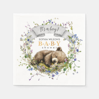 Cute Sleeping Baby Bear Baby Shower Napkins Pappersservett