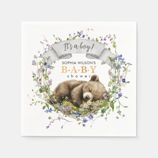 Cute Sleeping Baby Bear Baby Shower Napkins Pappersservett (Framsidan)