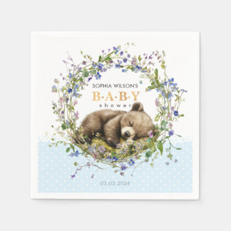 Cute Sleeping Baby Bear Baby Shower Napkins Pappersservett