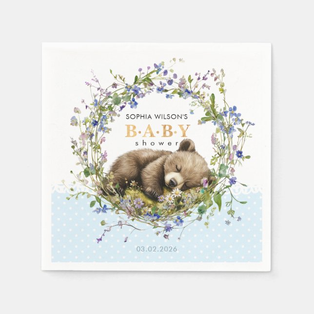 Cute Sleeping Baby Bear Baby Shower Napkins Pappersservett (Framsidan)
