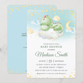 Cute Sleeping Baby Dinosaur Boy Shower   Inbjudningar