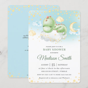 Cute Sleeping Baby Dinosaur Boy Shower   Inbjudningar