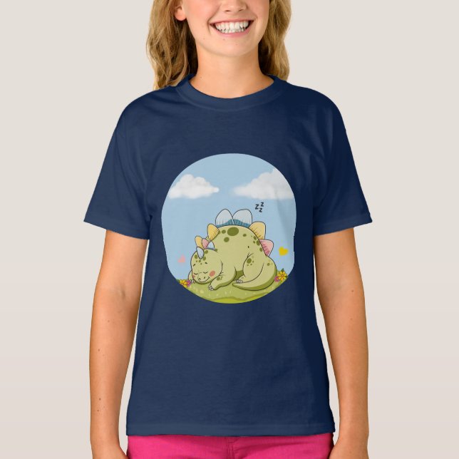  Cute Sleeping Baby Dinosaur Kids T-Shirt (Framsida)