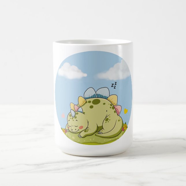 Cute Sleeping Baby Dinosaur Pastel Mug Kaffemugg (Center)