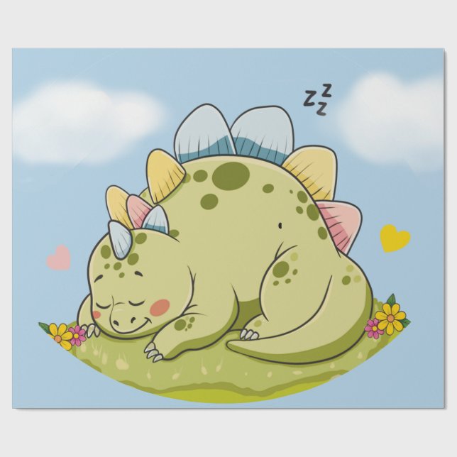 Cute Sleeping Baby Dinosaur Wrapping Paper Presentpapper (Platt)