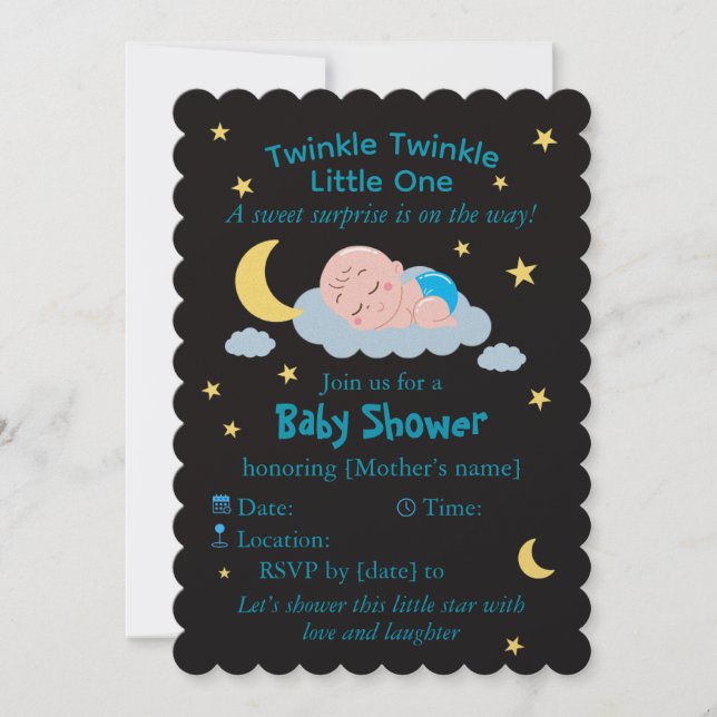Cute Sleeping Baby on Cloud Baby Shower Card Inbjudningar (Framsida)