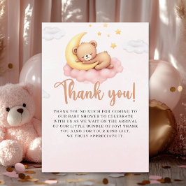 Cute Sleeping Bear Baby Shower Girl  Tack Kort