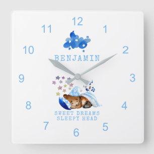 Cute Sleeping Bear Sweet Dreams Sömnig Head Boy Fyrkantig Klocka