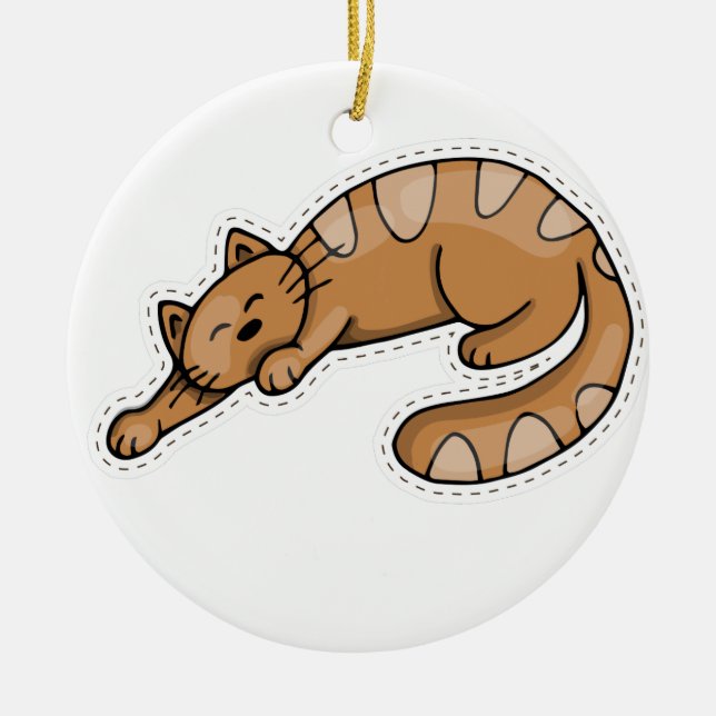 Cute Sleeping Brown Kattunge Julgransprydnad Keramik (Framsidan)