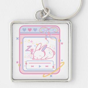 Cute Sleeping Bunny Fyrkantig Silverfärgad Nyckelring