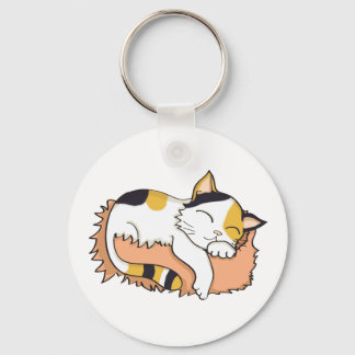 Cute Sleeping Calico Cat Nyckelring