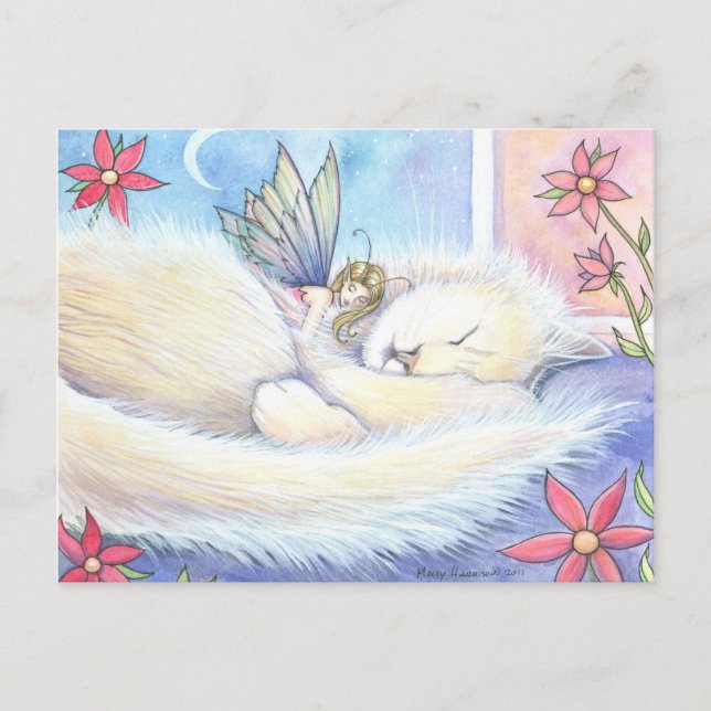 Cute Sleeping Cat and Fairy Postcard Vykort (Framsida)