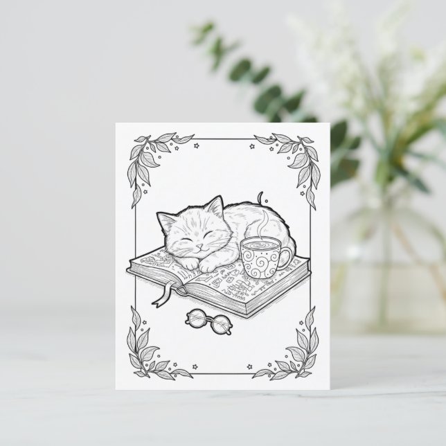 Cute Sleeping Cat Coloring Page (Stående Fram)