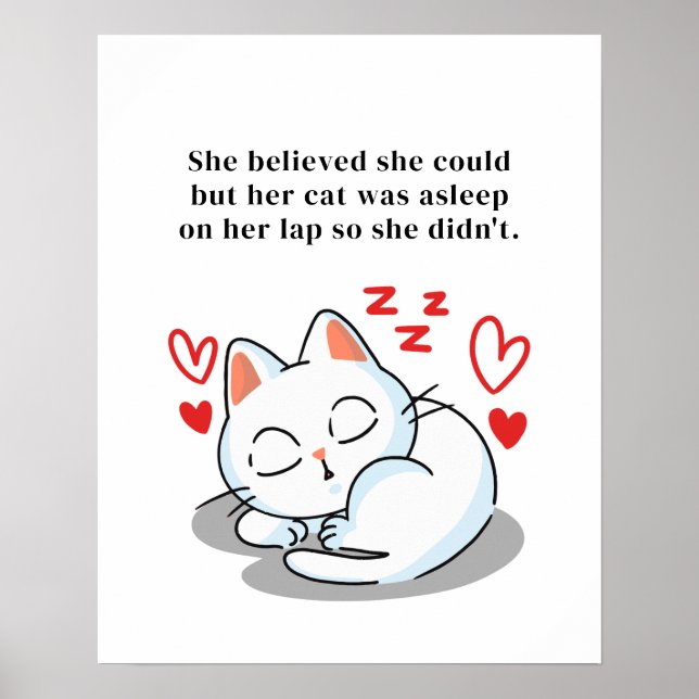 Cute Sleeping Cat Funny Citat Ord Poster (Framsidan)