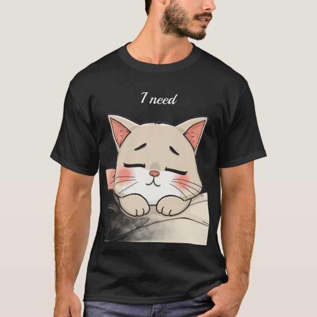 Cute Sleeping Cat I Need a Nap Kawaii Artwork T Shirt (Framsida)