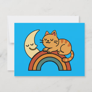 Cute Sleeping Cat on Rainbow with Måne Vykort