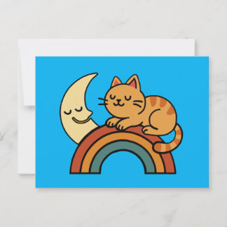 Cute Sleeping Cat on Rainbow with Måne Vykort