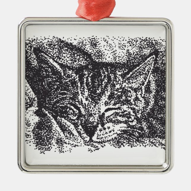 Cute Sleeping Cat Teckning Julgransprydnad Metall (Framsidan)