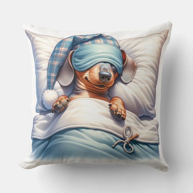 Cute Sleeping Dachshund Hund Kudde (Framsida)