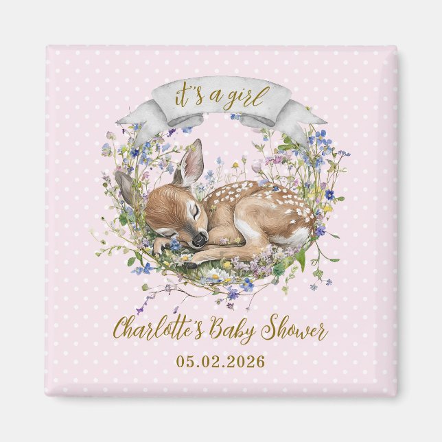 Cute Sleeping Doe Baby Shower Magnet (Framsidan)
