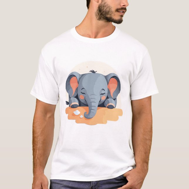 Cute Sleeping Elephant a020 T Shirt (Framsida)