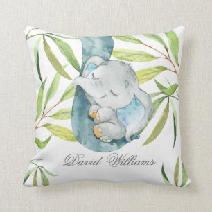 Cute Sleeping Elephant Boy Nursery Personlig Kudde