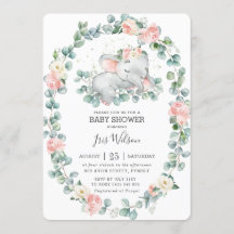 Cute Sleeping Elephant Greenery Baby Shower Girl