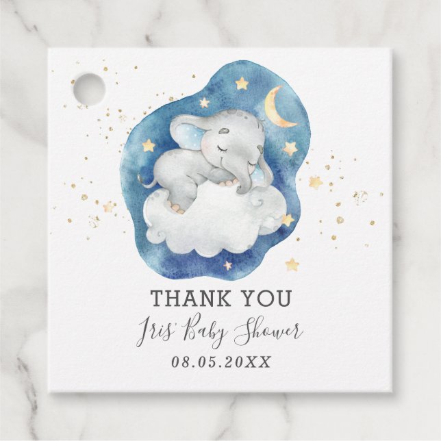 Cute Sleeping Elephant Stars Pojke Tack Gåvor Etiketter (Framsida)