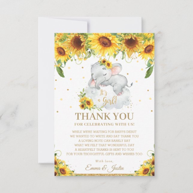 Cute Sleeping Elephant Sunsphere Baby Shower Tack Kort (Framsida)