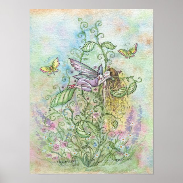 Cute Sleeping Fairy and Butterflies Fantasy Art Poster (Framsidan)