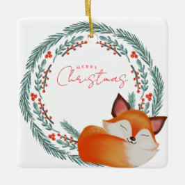 Cute Sleeping Fox Christmas Julgransprydnad Keramik