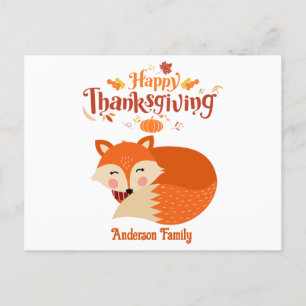 Cute Sleeping Fox Happy thanksgiving Vykort