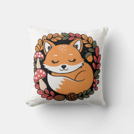 Cute Sleeping Fox in Autumn Wreath Woodland Animal Kudde