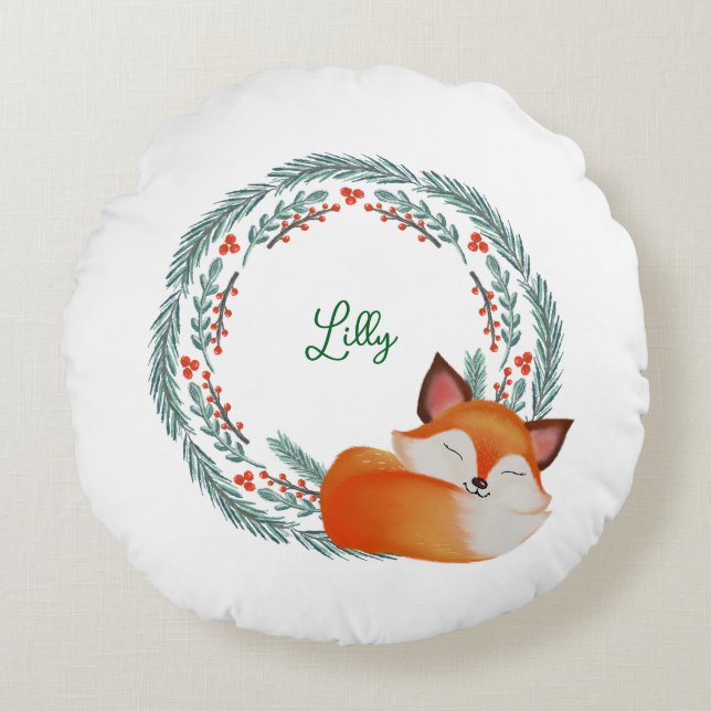 Cute Sleeping Fox Personalized Rund Kudde (Framsidan)