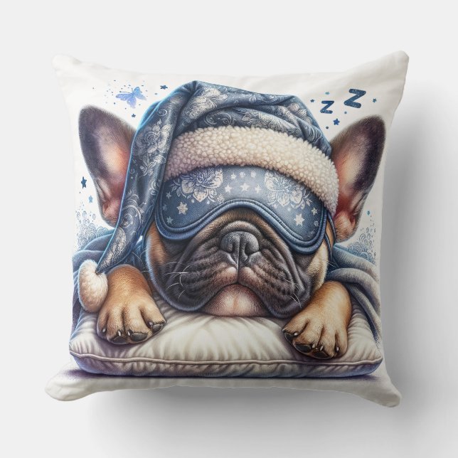 Cute Sleeping Fransk Bulldog Hund Kudde (Framsida)