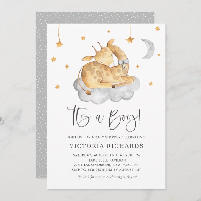 Cute Sleeping Giraffe Grått Det är en pojkvän. Inbjudningar (Fram/baksida)