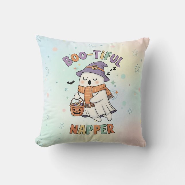 Cute Sleeping Halloween Witch Napper Ghost Kudde (Framsida)