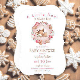 Cute Sleeping Hjort Rosa jul Baby Shower Inbjudningar
