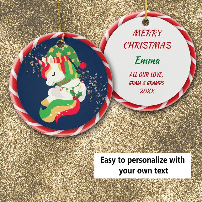 Cute Sleeping jul Unicorn med Guld Stars Julgransprydnad Keramik (Skapare uppladdad)