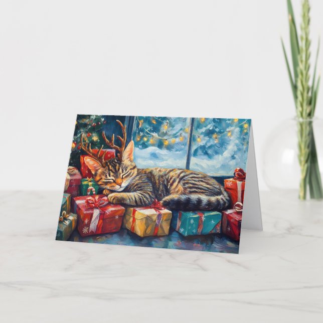 Cute Sleeping-katet under Julgran Helgkort (Framsida)