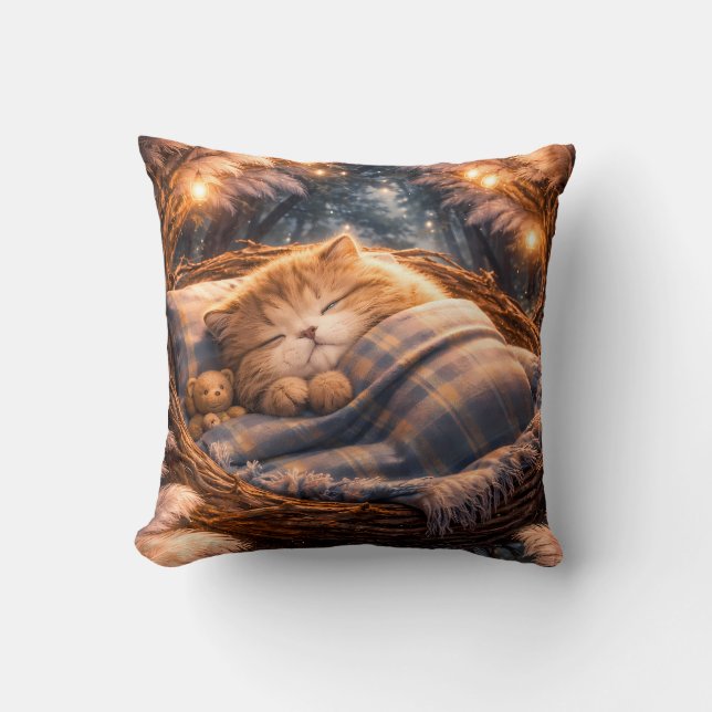 Cute Sleeping Kitten Cozy Fantasy Pillow Kudde (Framsida)