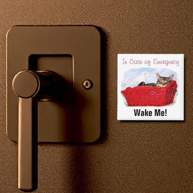 Cute Sleeping Kitten i Bright Red Basket Anpassnin Magnet (2" square magnet)