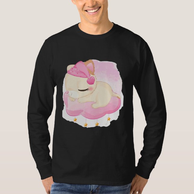 Cute Sleeping Kitten Illustration Rosa T Shirt (Framsida)