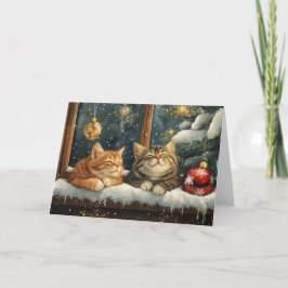 Cute Sleeping Kittens Under Christmas Tree Helgkort