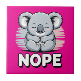 Cute Sleeping Koala “Nope” Funny Cartoon Kakelplatta