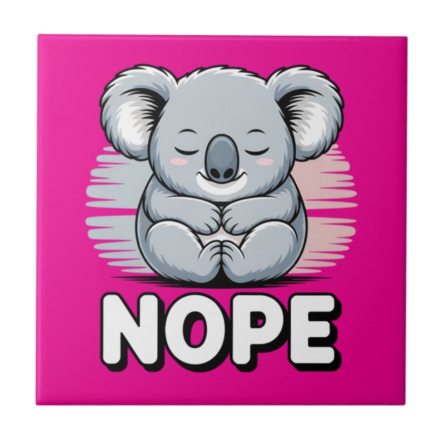 Cute Sleeping Koala “Nope” Funny Cartoon Kakelplatta (Framsidan)