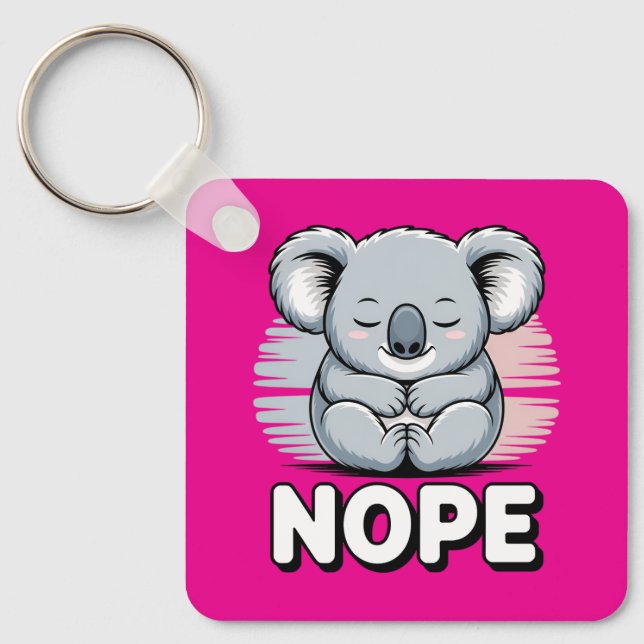 Cute Sleeping Koala “Nope” Funny Cartoon Nyckelring (Framsida)